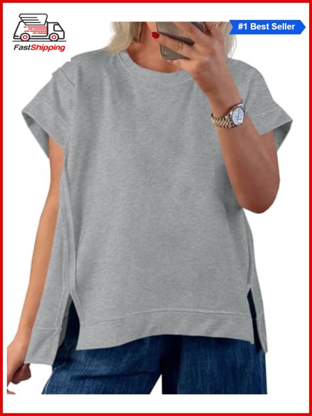 Womens Oversized Short Cap Sleeve T-Shirt Loose Fit Summer Tee